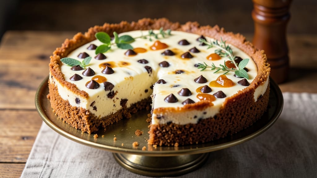 Baked Chocolate Chip Cheesecake Recipe: Double-Baked Crust With Fudgy Chunks