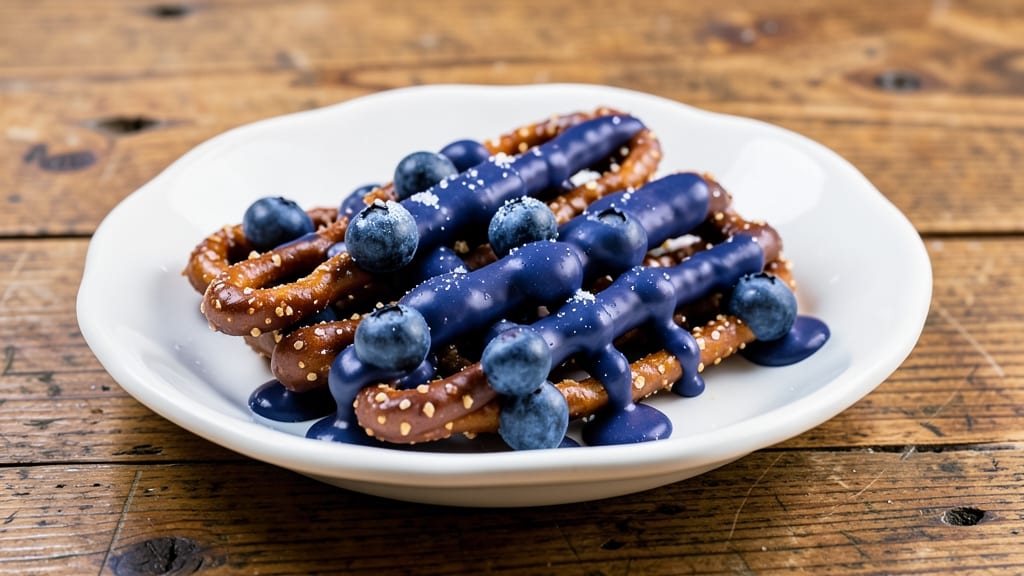 Blue Chocolate Covered Pretzels Recipe: Crunchy Twists With Melty Blueberry Ganache Rivers