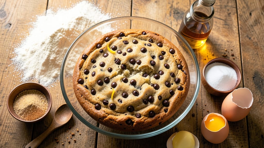 Big Chocolate Chip Cookie Cake Recipe: Glass-Bowl Crunch With Hidden Fudge Surprise