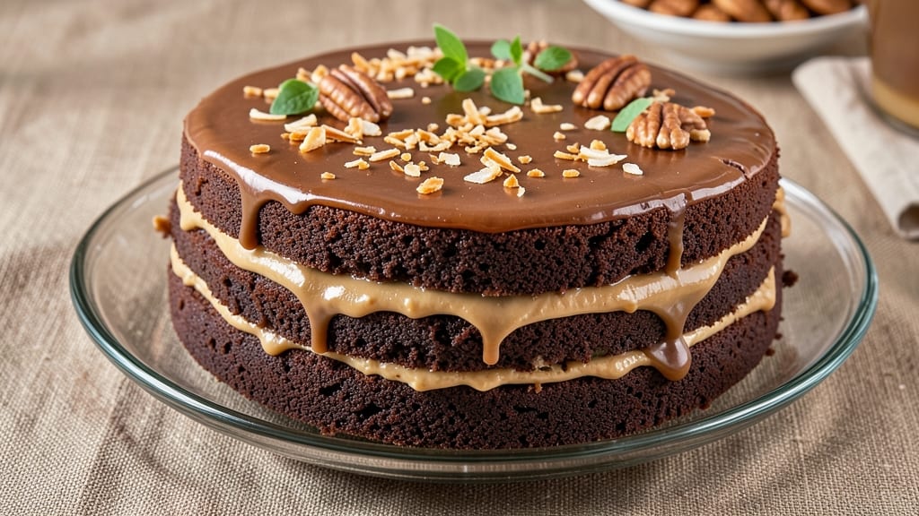 Bakers Bar German Chocolate Cake Recipe: Pecan-Studded Layers With Coffee-Infused Fudge