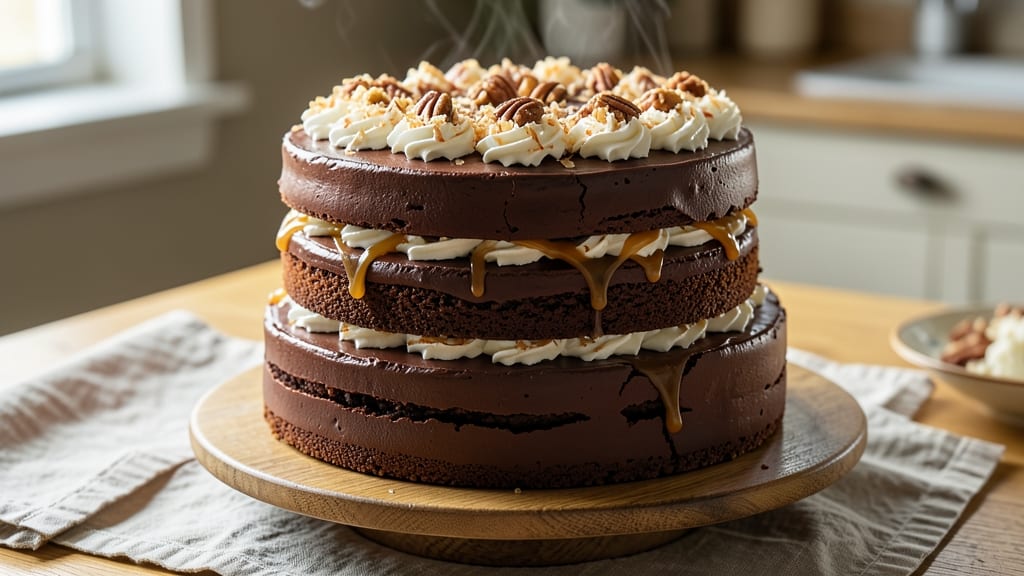 Baker's Semi-Sweet German Chocolate Cake Recipe: Coffee-Infused Layers With Pecan Crunch
