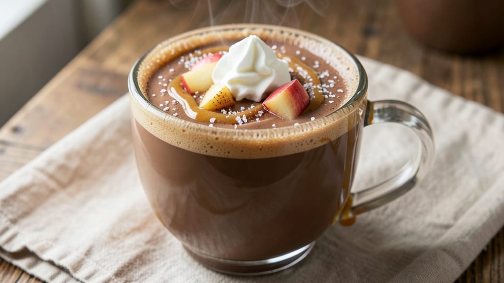 Caramel Apple Butter Hot Chocolate Recipe: Spiced Apple Cider Swirls and Crunchy Topping Magic